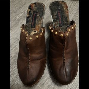 Brown BareTrap Heeled Clog Mules Size 8